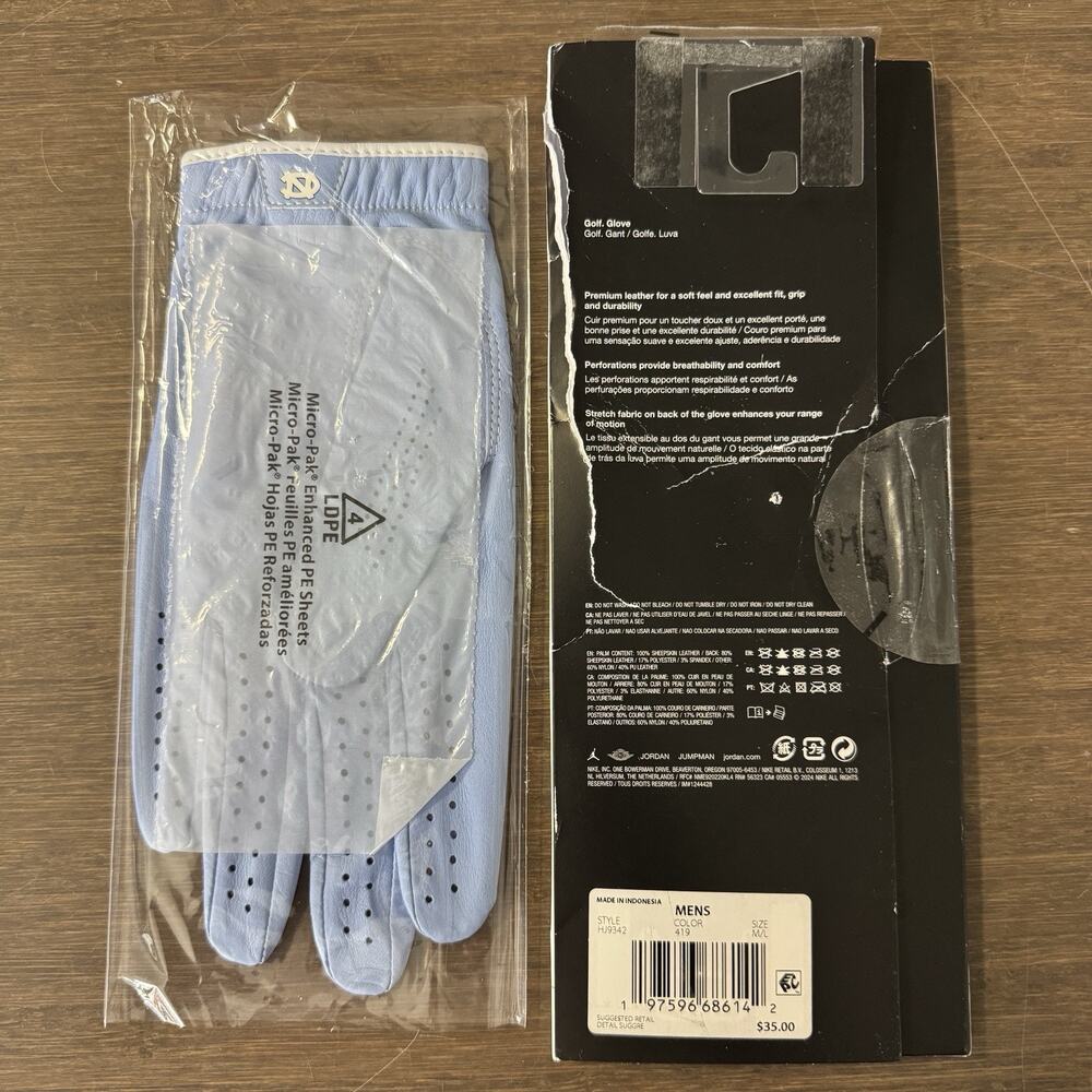 Sz M/L Men - Nike Jordan Tour UNC PE Team-Issued Left Golf Glove RARE HJ9342 - Picture 2 of 5